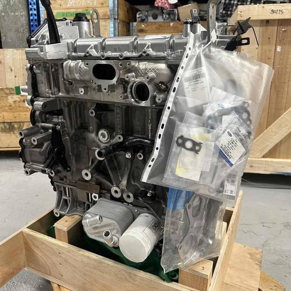 Reconditioned engine sealed and crated for shipping